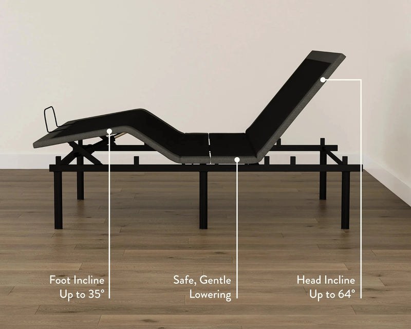 Steep head & foot section incline on adjustable bed base