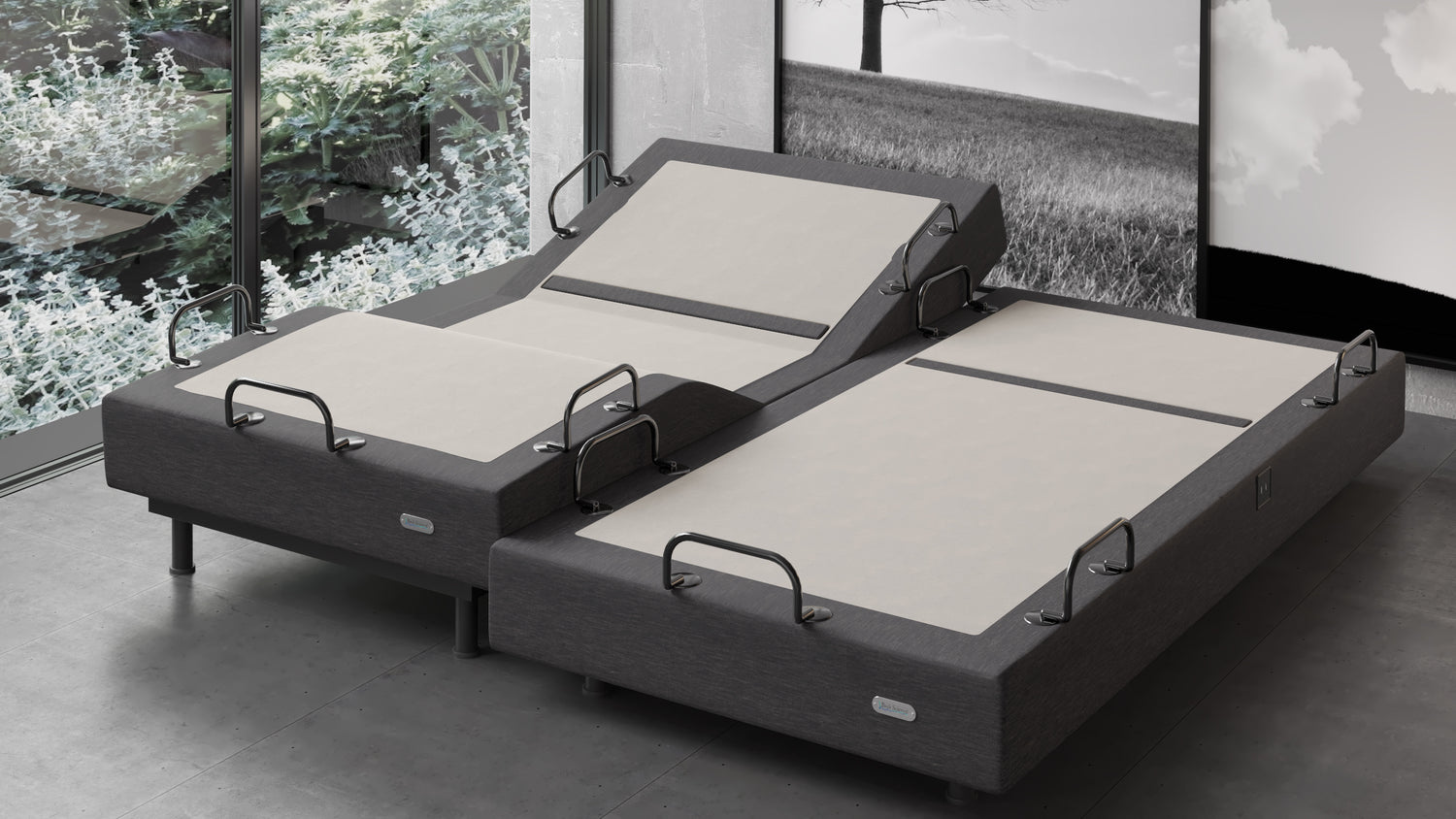 BackFlex 3 split king adjustable base with one side adjusted up in bedroom