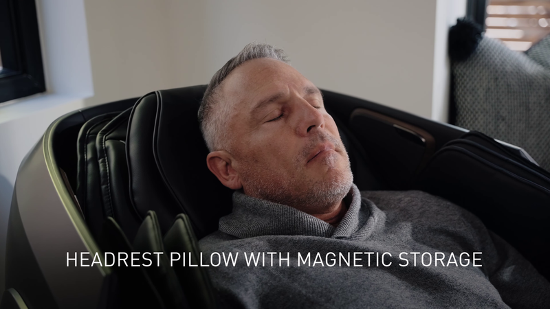 DualTech Pro AI 4D massage chair removable magnetic headrest pillow for easy storage