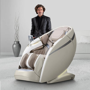 Man standing by Osaki DuoMax 4D Dual massage chair