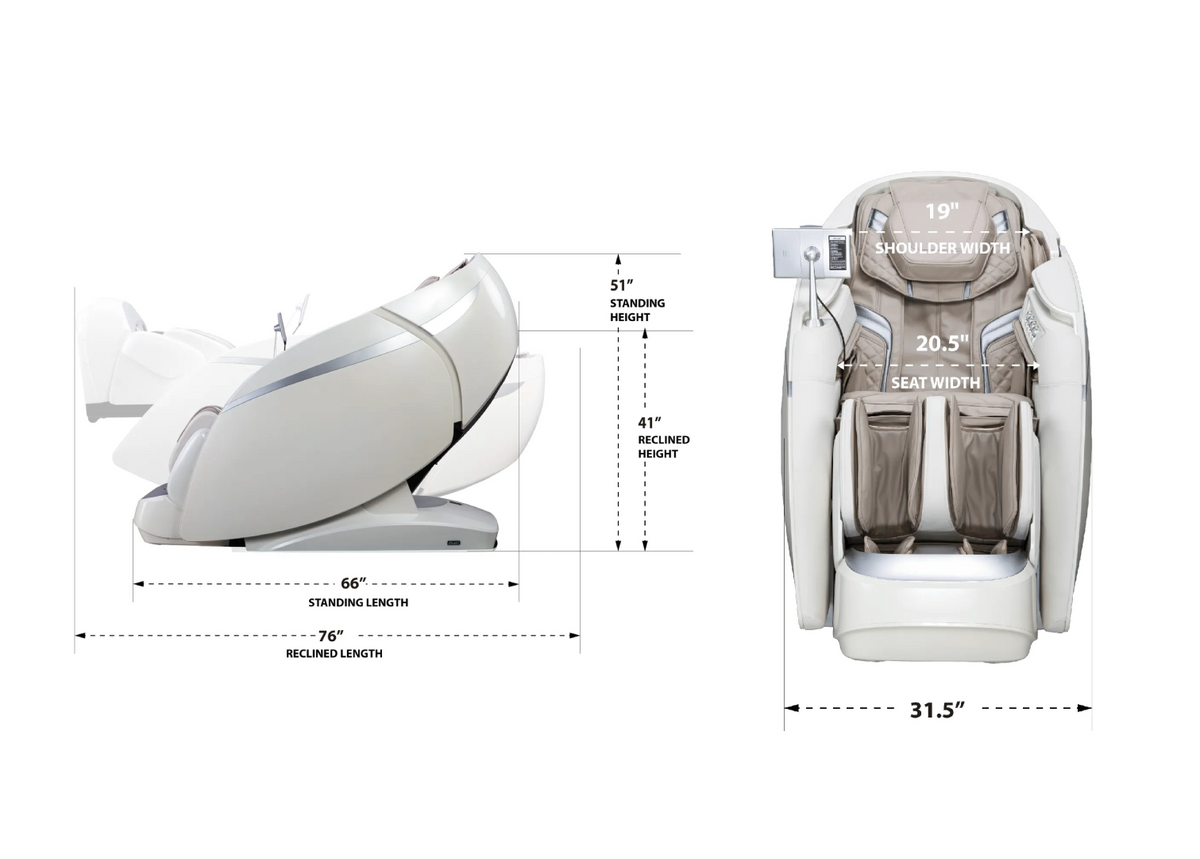 Osaki DuoMax 4D massage chair measurements dimensions chart diagram