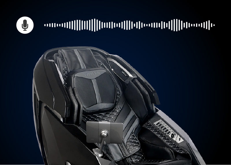 Infinity 4D DualFlex Circadian massage chair showing smart voice command control features for hand-free adjustments