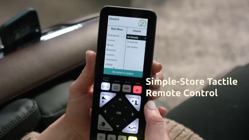 Woman using M8 Neo's Simple-Store easy-to-use tactile remote control