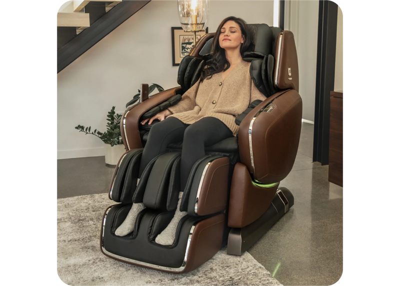 Woman enjoying full body air massage on M8 Neo