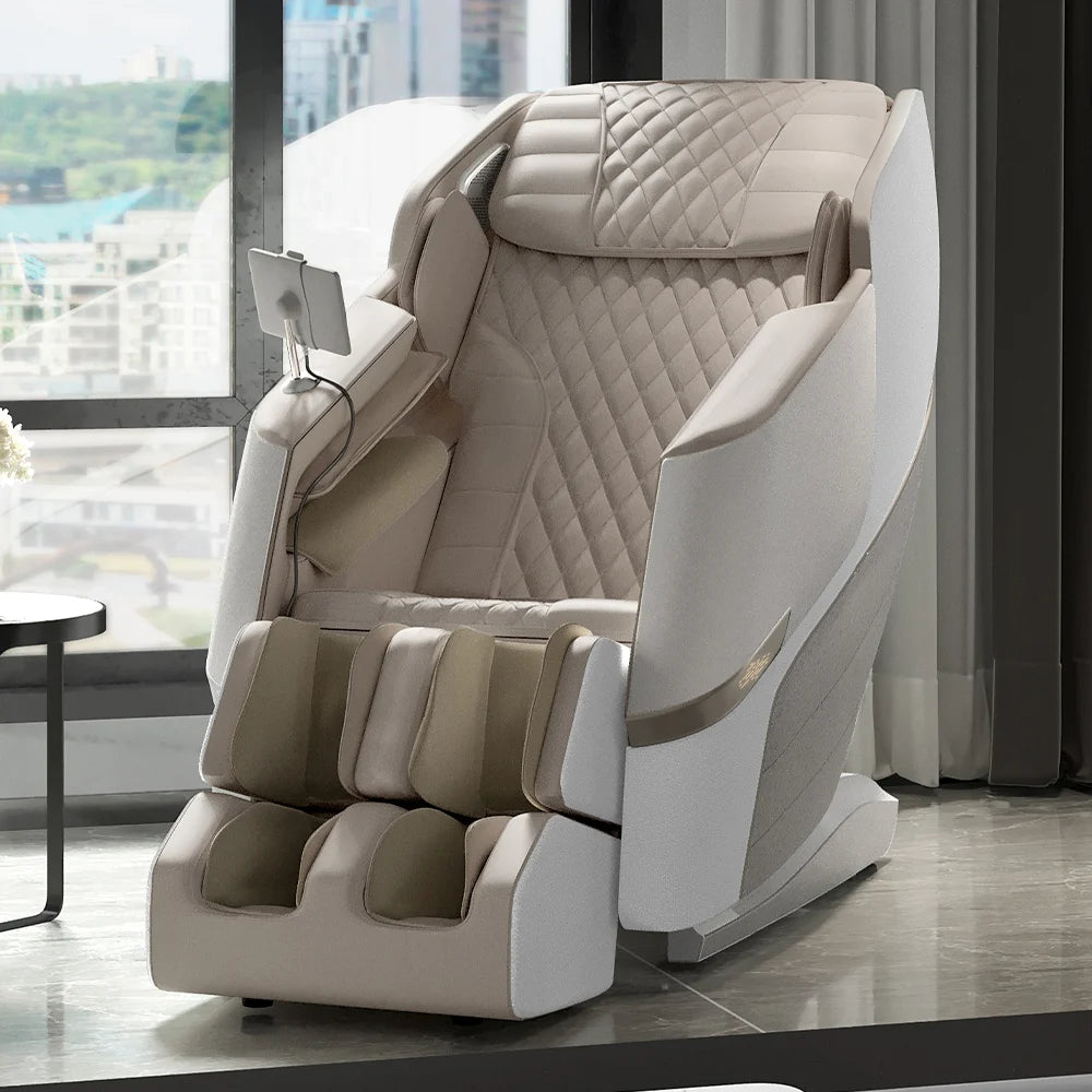 Positive Posture DualTech 4D Massage Chair in linin color in living room