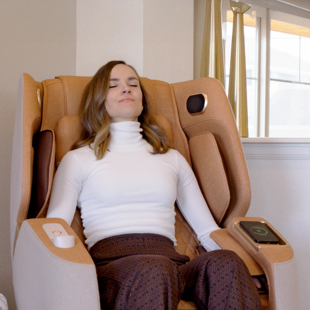 Woman relaxing in Solara massage chair