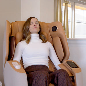 Woman relaxing in Solara massage chair