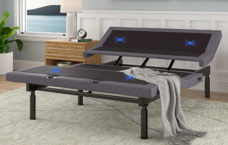 Adjustable base with 3d wave soothing vibration massage mode for therapeutic stress relief and back pain.